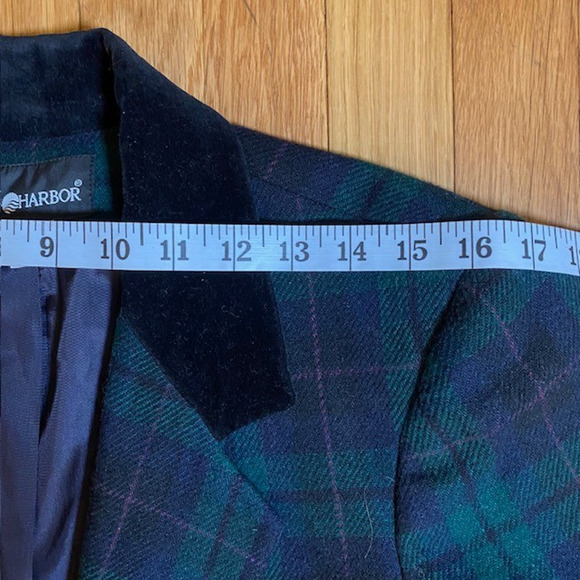 Vintage Sag Harbor Navy Black Plaid Wool Blend Blazer Womens 8 Velvet Collar - Picture 8 of 12